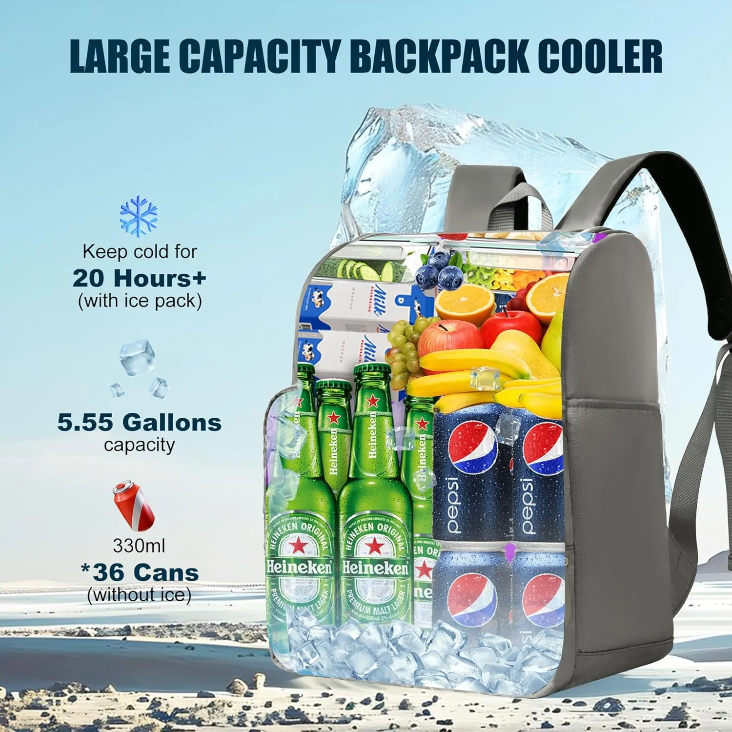 Insulated Waterproof Cooler Bag for Women Men，30 Cans Collapsible Lunch Bag with Shoulder Strap,Leakproof Soft Cooler for Beach, Camping & Travel