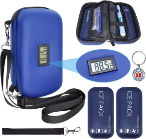 Insulin Cooler Travel Case TSA Approved Portable Insulated Diabetic Medication Cooler Bag with Thermometer Temperature Display Diabetes Medicine Organizer with 2 Ice Packs (Blue)