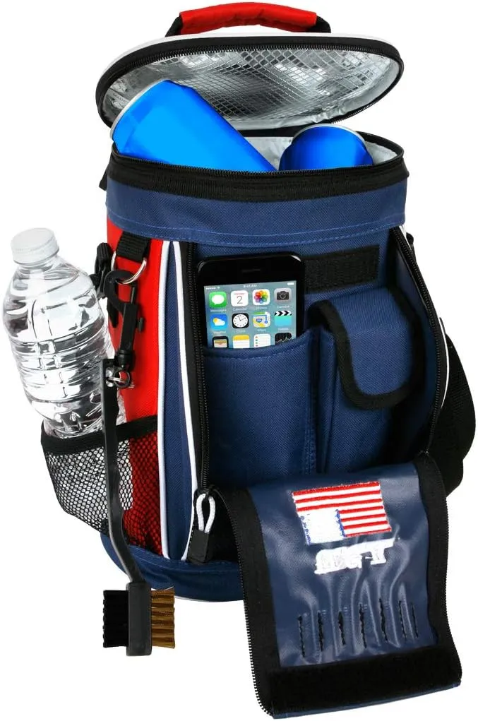 Intech Golf Bag Cooler and Accessory Caddy, Portable Soft Sided 10-Can Insulated Cooler Bag, Fits on a Golf Cart, Push Cart or Carry