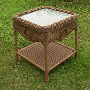 International Caravan Furniture Piece Wicker Glass Top Side Table