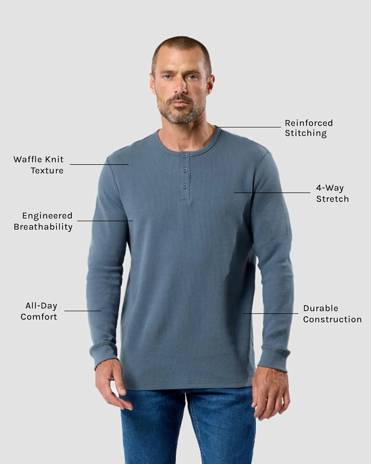 INTO THE AM Long Sleeve Waffle Henley Shirts for Men S-4XL Men's Soft Thermal Cotton Fall Shirts
