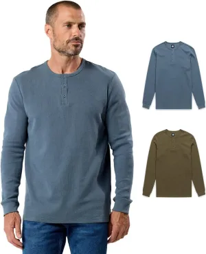 INTO THE AM Long Sleeve Waffle Henley Shirts for Men S-4XL Men's Soft Thermal Cotton Fall Shirts