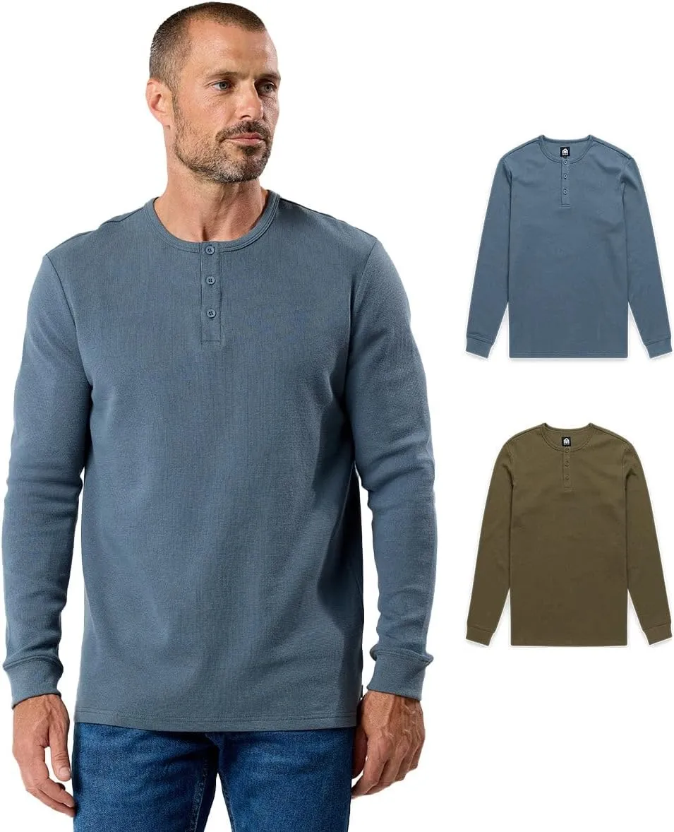 INTO THE AM Long Sleeve Waffle Henley Shirts for Men S-4XL Men's Soft Thermal Cotton Fall Shirts