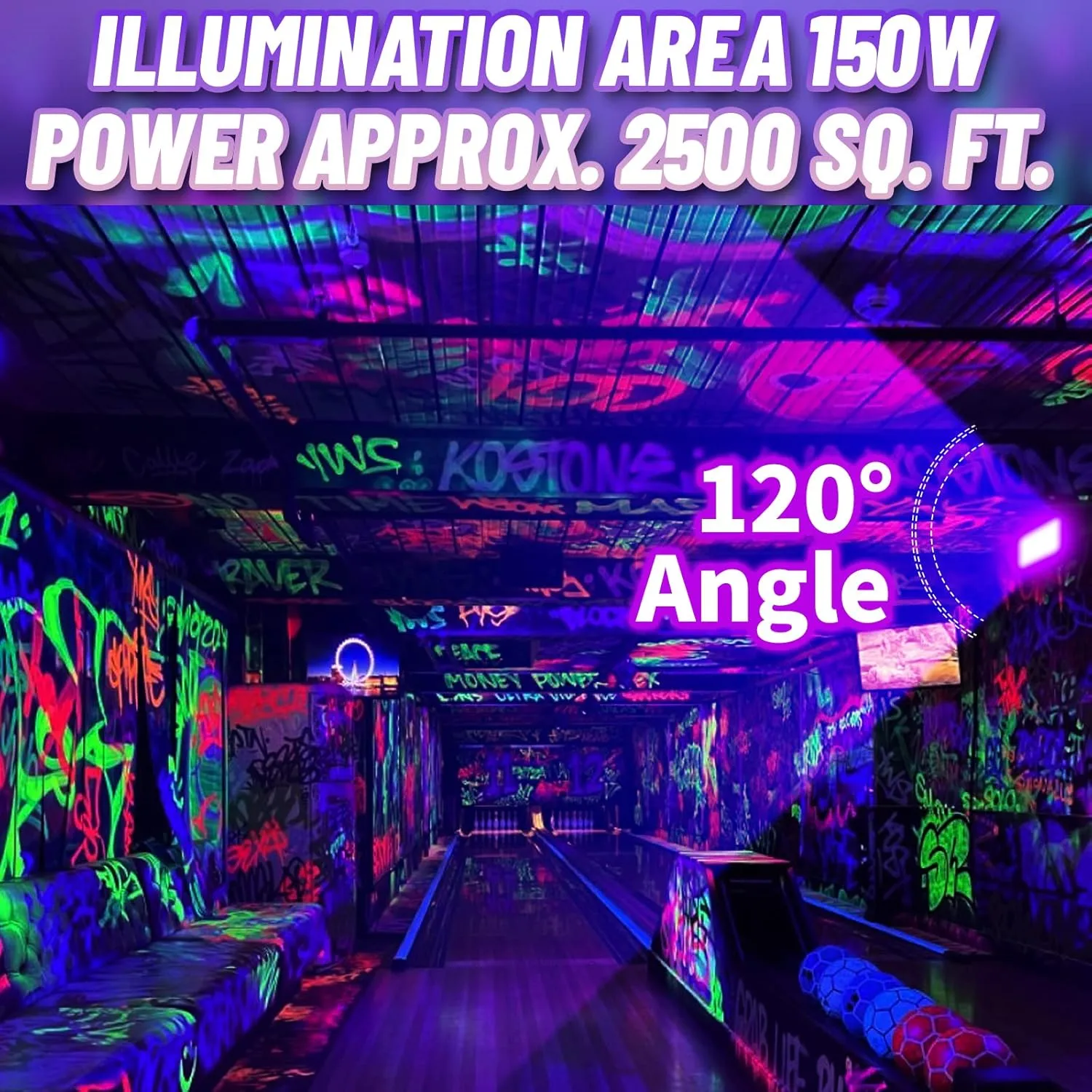 IP66 150W Blacklight with 10ft Cable, Waterproof Outdoor LED Black Light Floodlight with Switch&Plug for Neon Party, Halloween, Fluorescent, Birthday, Glow in The Dark, 2 Pack