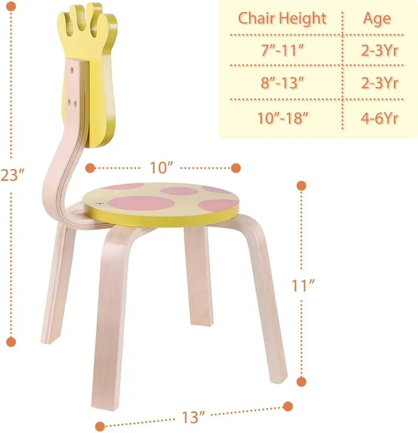 iPlay, iLearn 2 PCS Wooden Kids Chair Sets, Natural Hardwood Giraffe & Frog Animal Children Chairs, Furniture Set for Toddlers Kids Boys Girls, Stackable for Playroom, Nursery, Preschool, Kindergarten