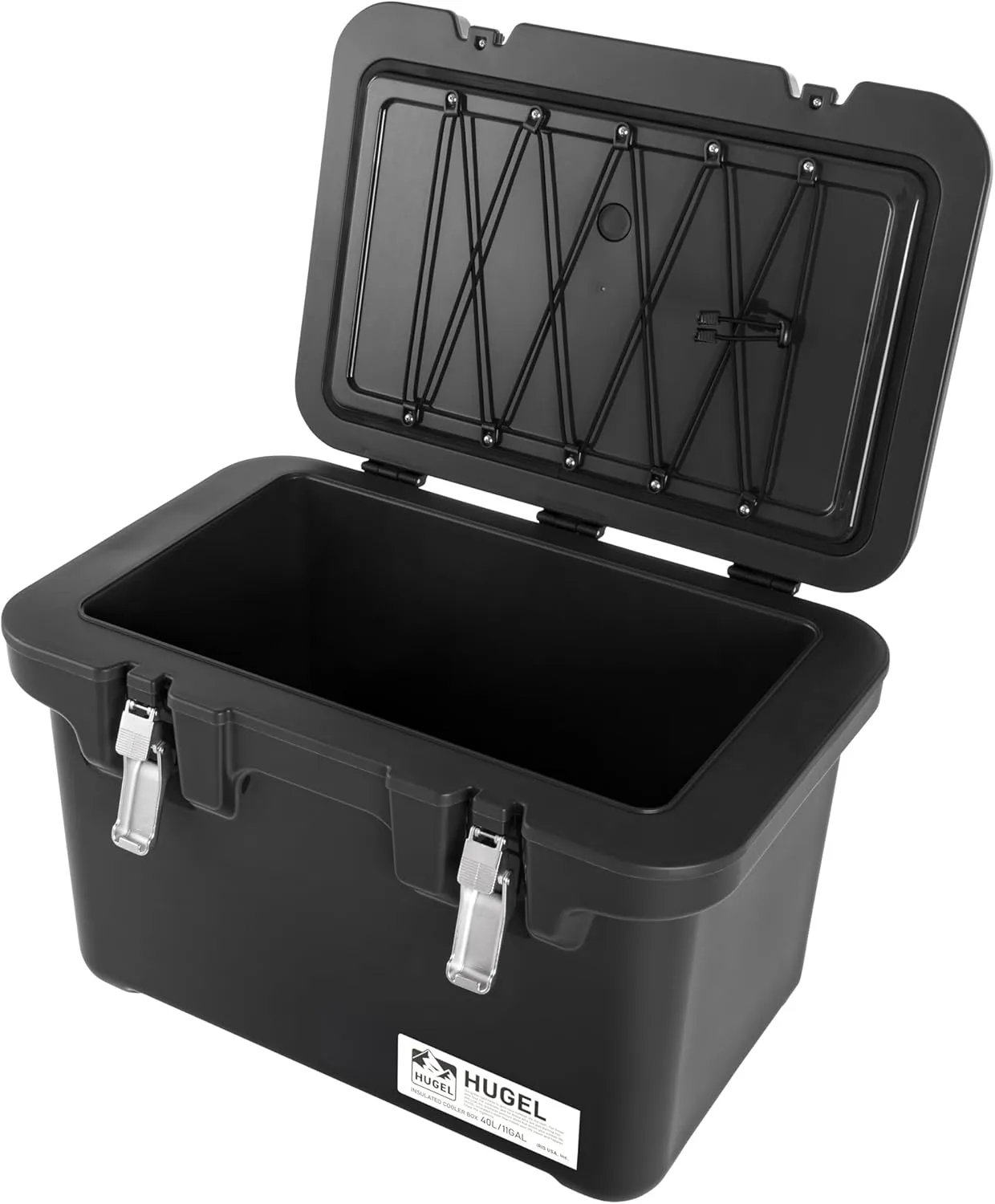 IRIS USA Hugel 44 QT Cooler, Heavy Duty Metal Buckles, Vacuum-Insulated Ice Chest, Durable Hard Cooler, Bungee Strap, Built-in Handles, Fishing Camping Boats Beach Tailgating Road Trips, Gray