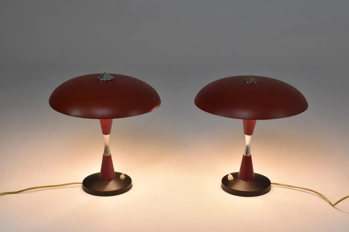 Italian Red Aluminum Table Lamps, Set of Two, 1960s