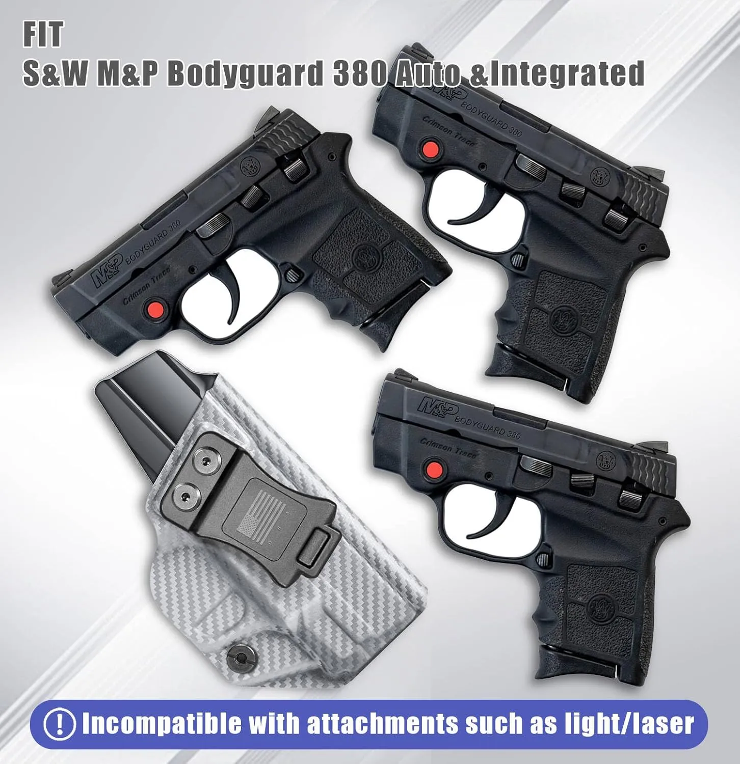 IWB KYDEX Universal Gun Holster, Adjustable Cant & 'Posi-Click' Retention, Inside Waistband Concealed Carry Holster Compatible with Multiple Glock, Smith Wesson, Sig, Ruger Models Grey Carbon Fiber