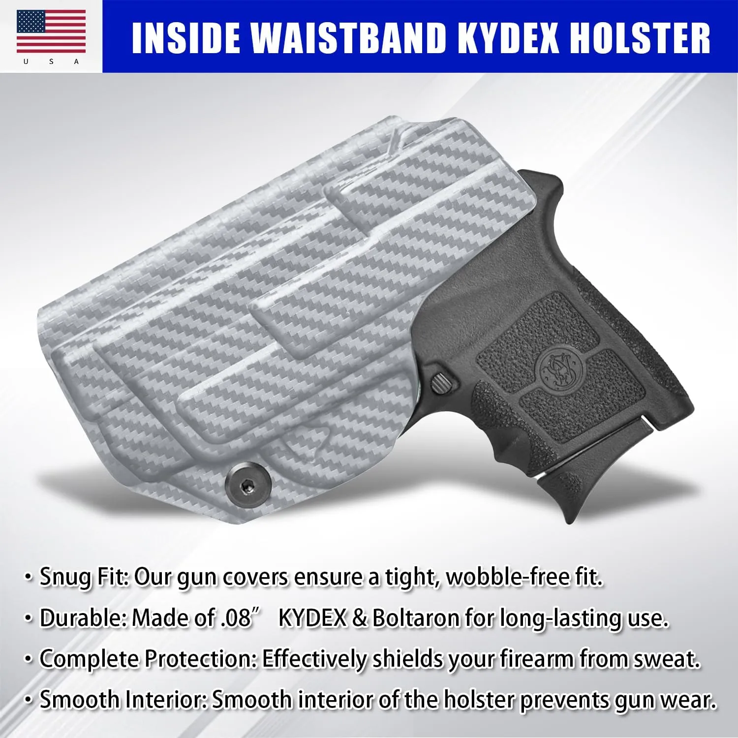 IWB KYDEX Universal Gun Holster, Adjustable Cant & 'Posi-Click' Retention, Inside Waistband Concealed Carry Holster Compatible with Multiple Glock, Smith Wesson, Sig, Ruger Models Grey Carbon Fiber
