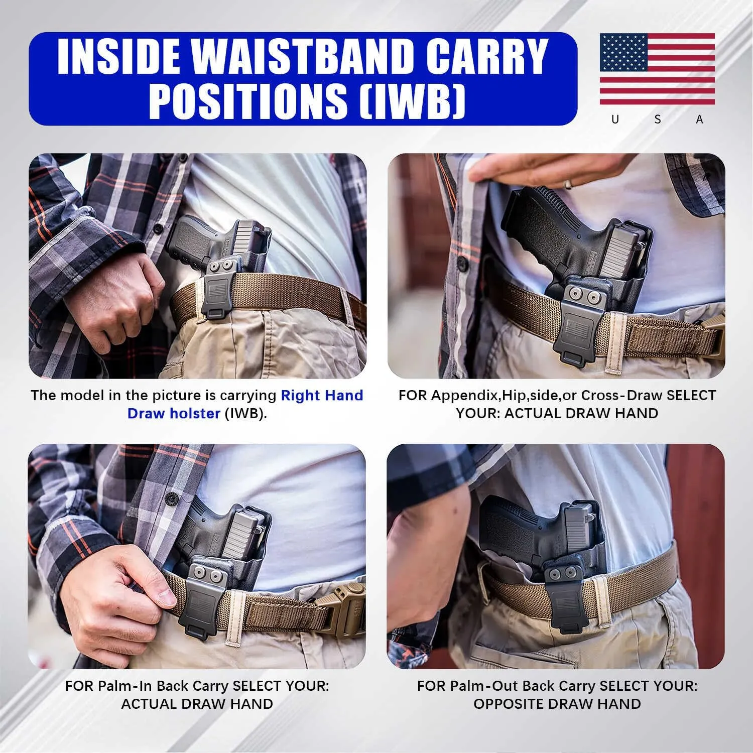 IWB KYDEX Universal Gun Holster, Adjustable Cant & 'Posi-Click' Retention, Inside Waistband Concealed Carry Holster Compatible with Multiple Glock, Smith Wesson, Sig, Ruger Models Grey Carbon Fiber