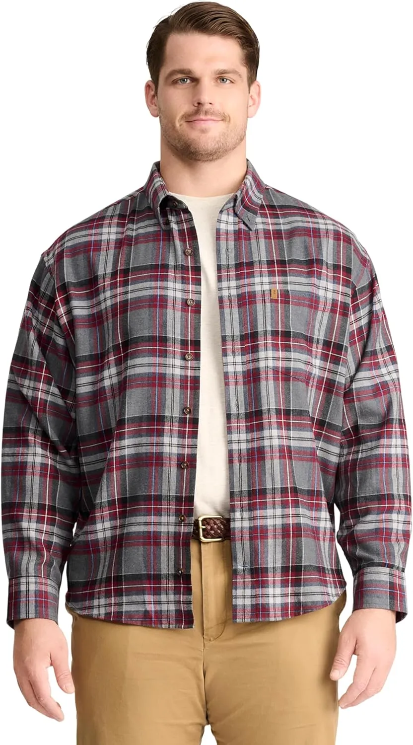 IZOD Men's Big and Tall Stratton Flannel Long Sleeve Stretch Button Down Shirt