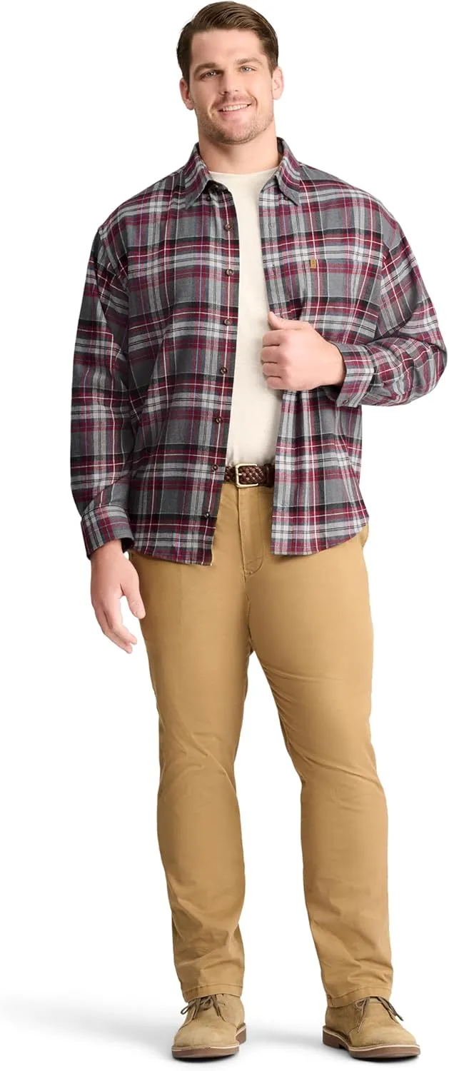 IZOD Men's Big and Tall Stratton Flannel Long Sleeve Stretch Button Down Shirt
