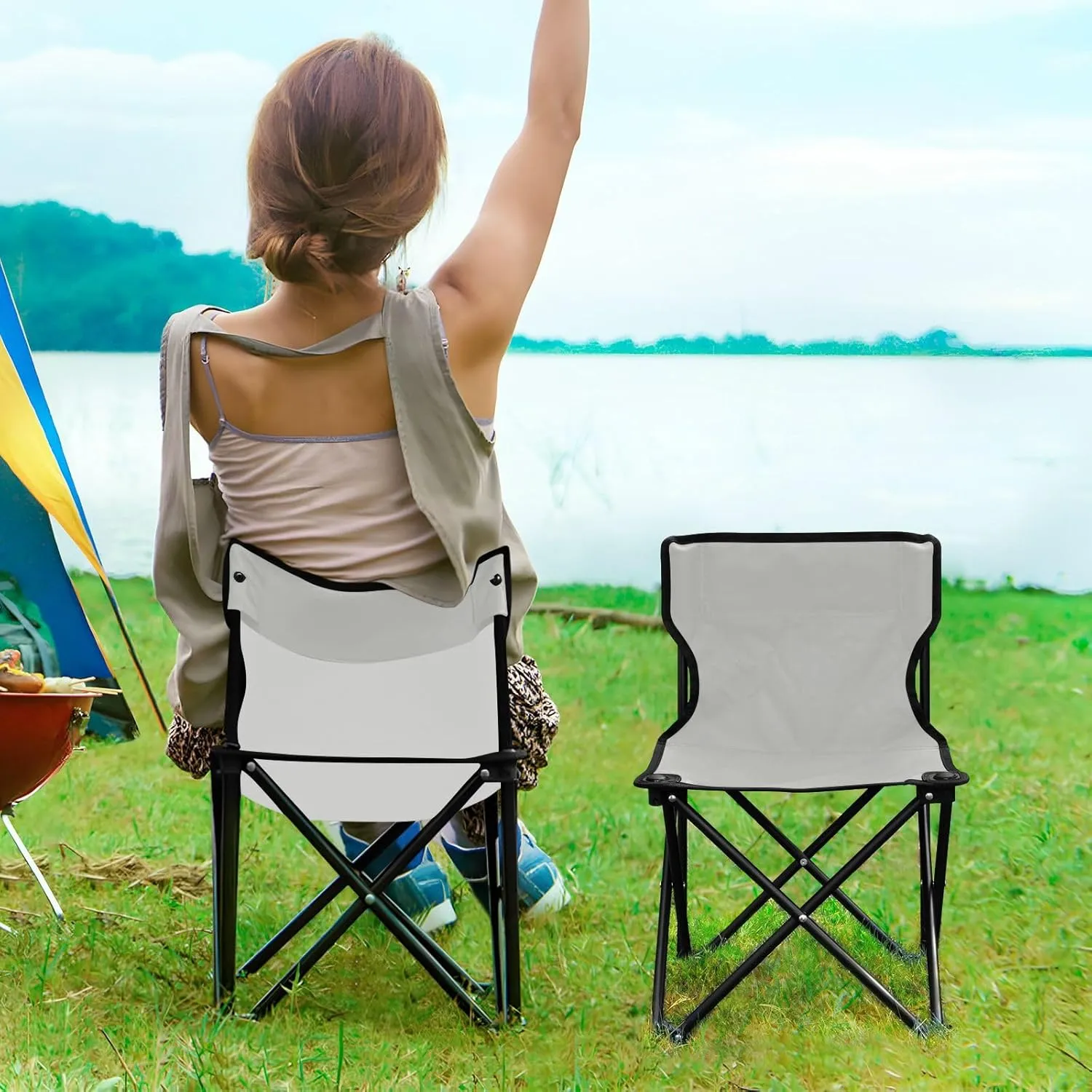 J JOYSAY Light Grey Portable Camping Chair Lightweight Outdoor Folding Chair for Adults Beach Chair for Outside Camping Sports Beach Travel Hiking
