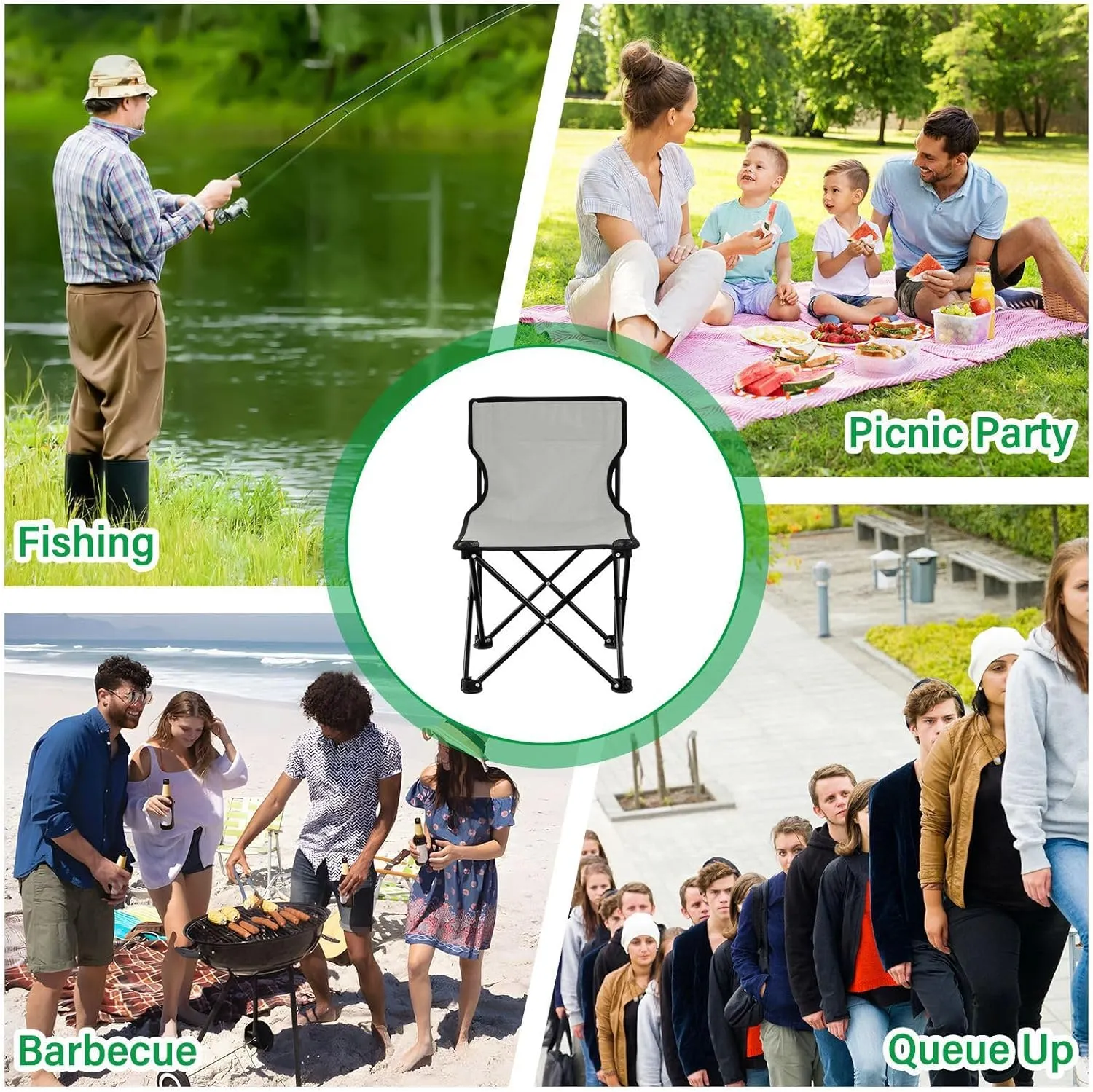 J JOYSAY Light Grey Portable Camping Chair Lightweight Outdoor Folding Chair for Adults Beach Chair for Outside Camping Sports Beach Travel Hiking