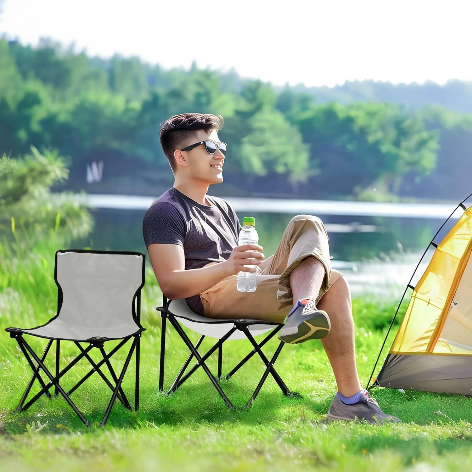 J JOYSAY Light Grey Portable Camping Chair Lightweight Outdoor Folding Chair for Adults Beach Chair for Outside Camping Sports Beach Travel Hiking