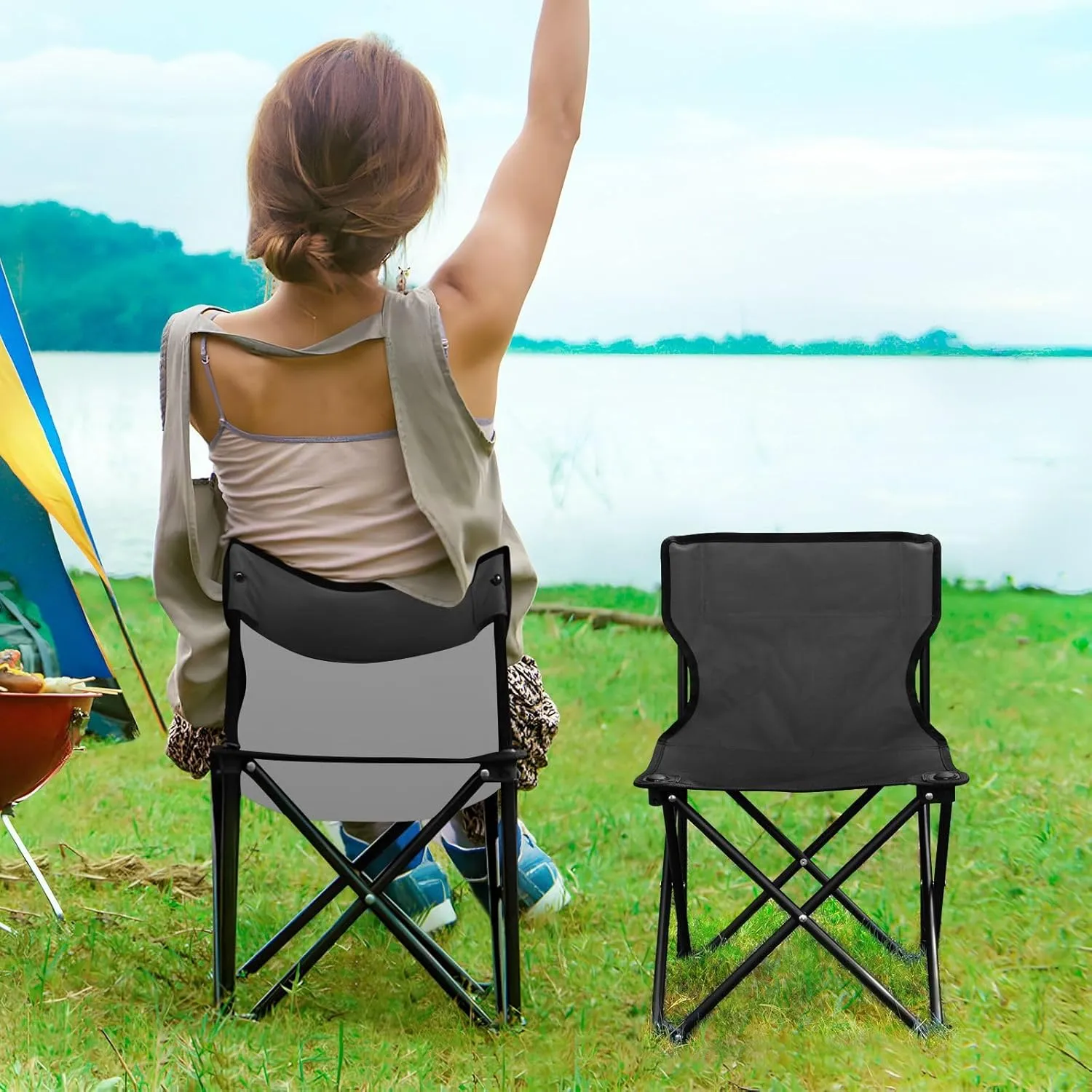J JOYSAY Premium Dark Gradient Portable Camping Chair Lightweight Outdoor Folding Chair for Adults Lawn Chair for Outside Camping Travel Beach Hiking Sports