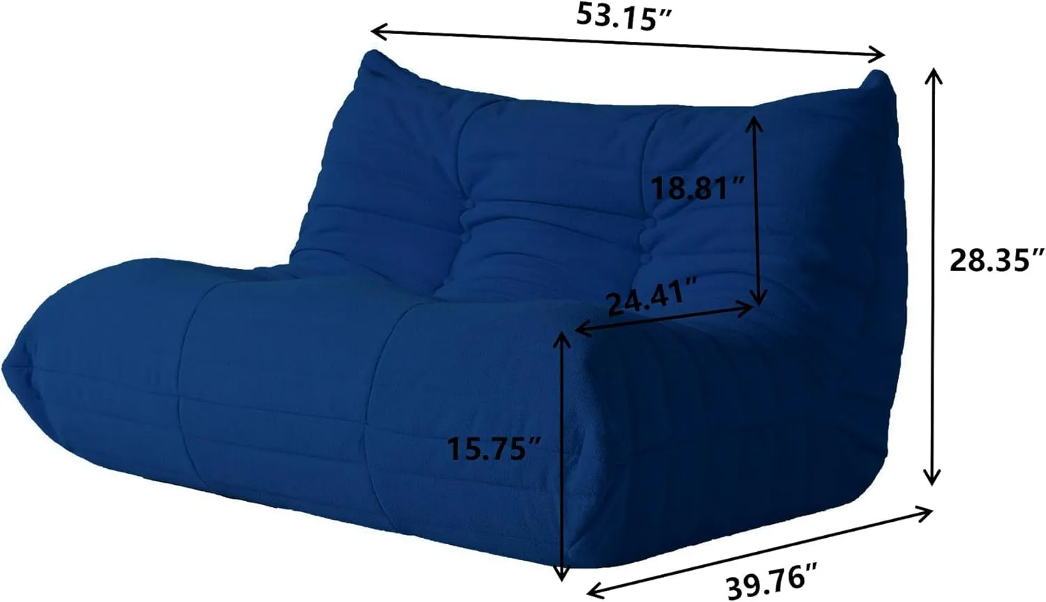JACH 53" Lazy Floor Sofa Couch, 2-Seat Teddy Velvet Mohair Fireside Corner Bean Bag Chairs for Adults, Soft Lounge Foam-Filled Accent Chair for Living Room Bedroom Office Salon, Blue