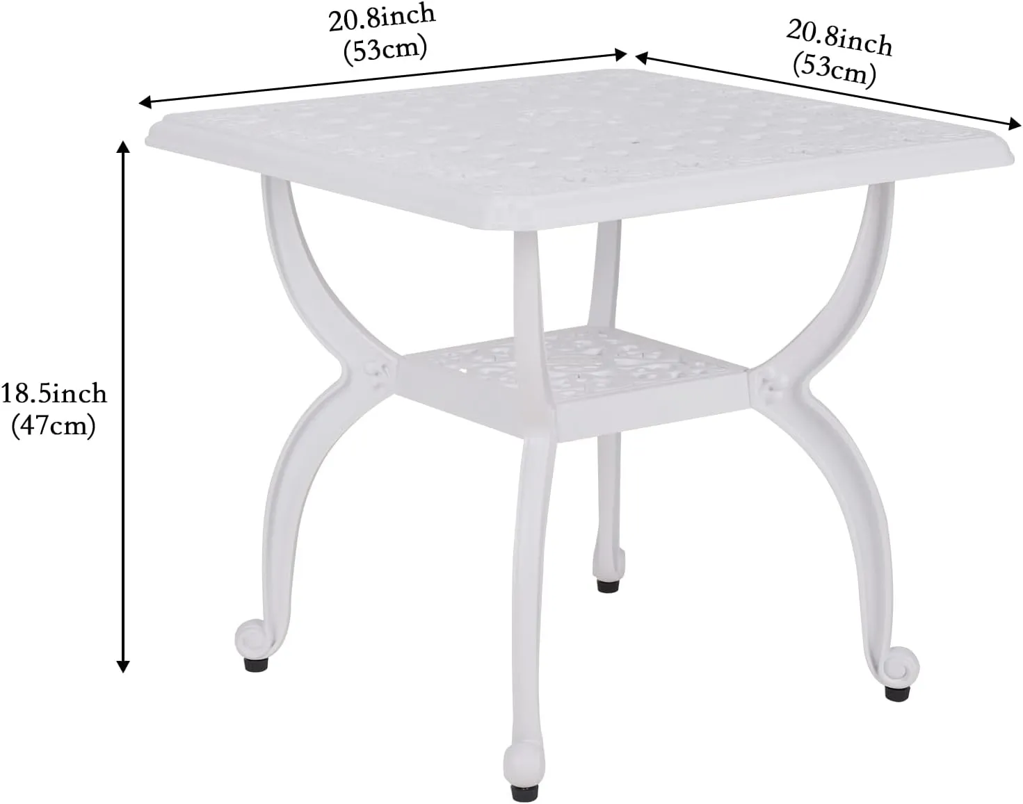 JARDIN DE CENTENNIAL Cast Aluminum Outdoor Side Table,Anti-Rust Outdoor End Table,Patio Coffee Bistro Table for Indoor,Garden,Porch,Balcony(Square White)