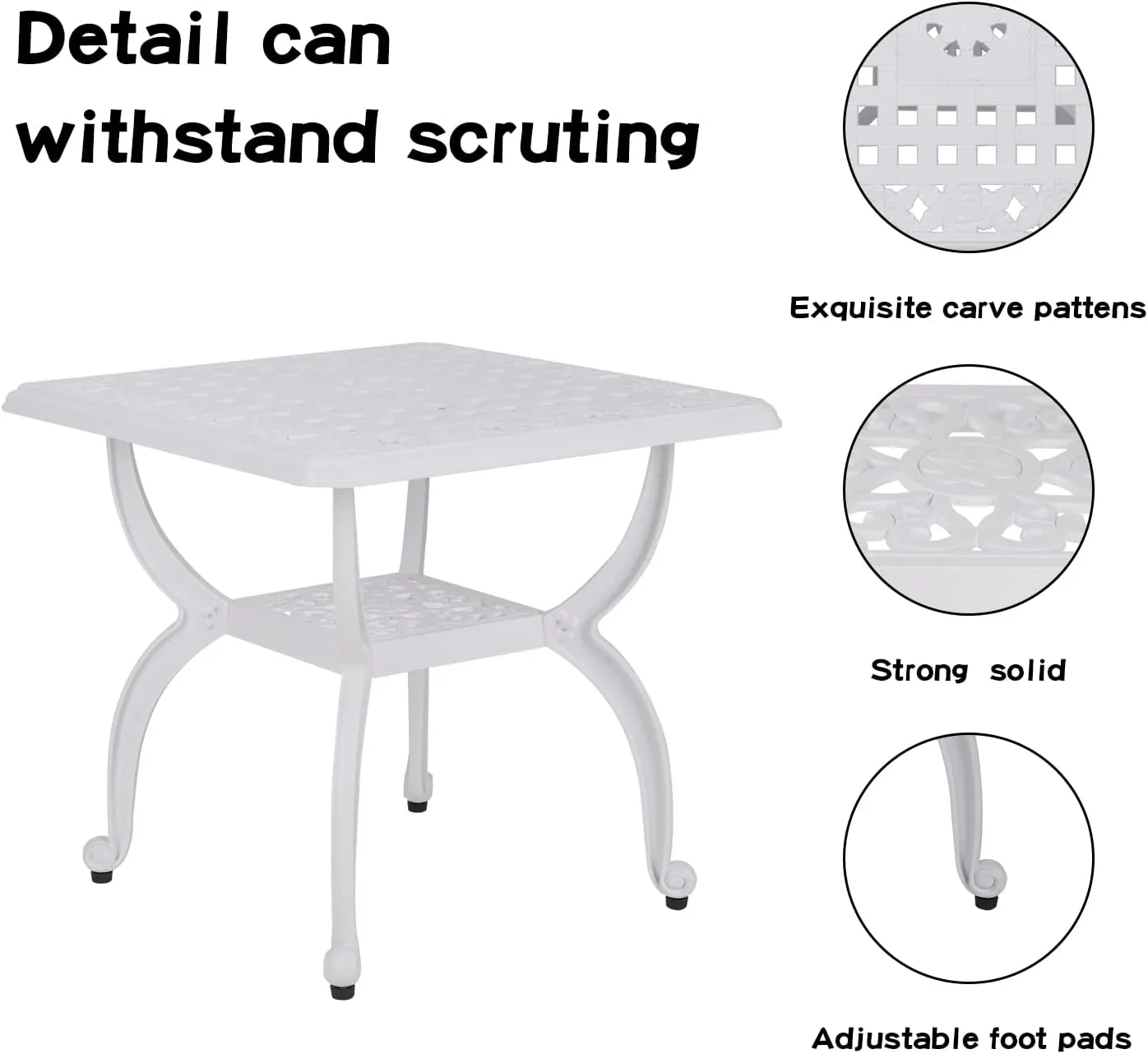 JARDIN DE CENTENNIAL Cast Aluminum Outdoor Side Table,Anti-Rust Outdoor End Table,Patio Coffee Bistro Table for Indoor,Garden,Porch,Balcony(Square White)