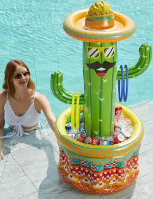 Jasonwell Inflatable Pool Party Cooler - Fiesta Cactus Ice Bucket Luau Hawaiian Tropical Beach Themed Birthday Easter Party Decorations Favors Supplies Decor Blow Up Drink Cooler Outdoor Kids Adults