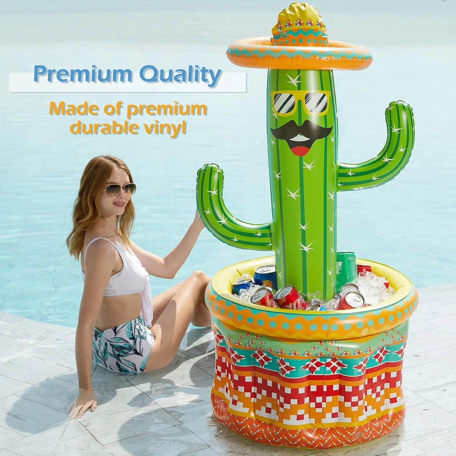 Jasonwell Inflatable Pool Party Cooler - Fiesta Cactus Ice Bucket Luau Hawaiian Tropical Beach Themed Birthday Easter Party Decorations Favors Supplies Decor Blow Up Drink Cooler Outdoor Kids Adults