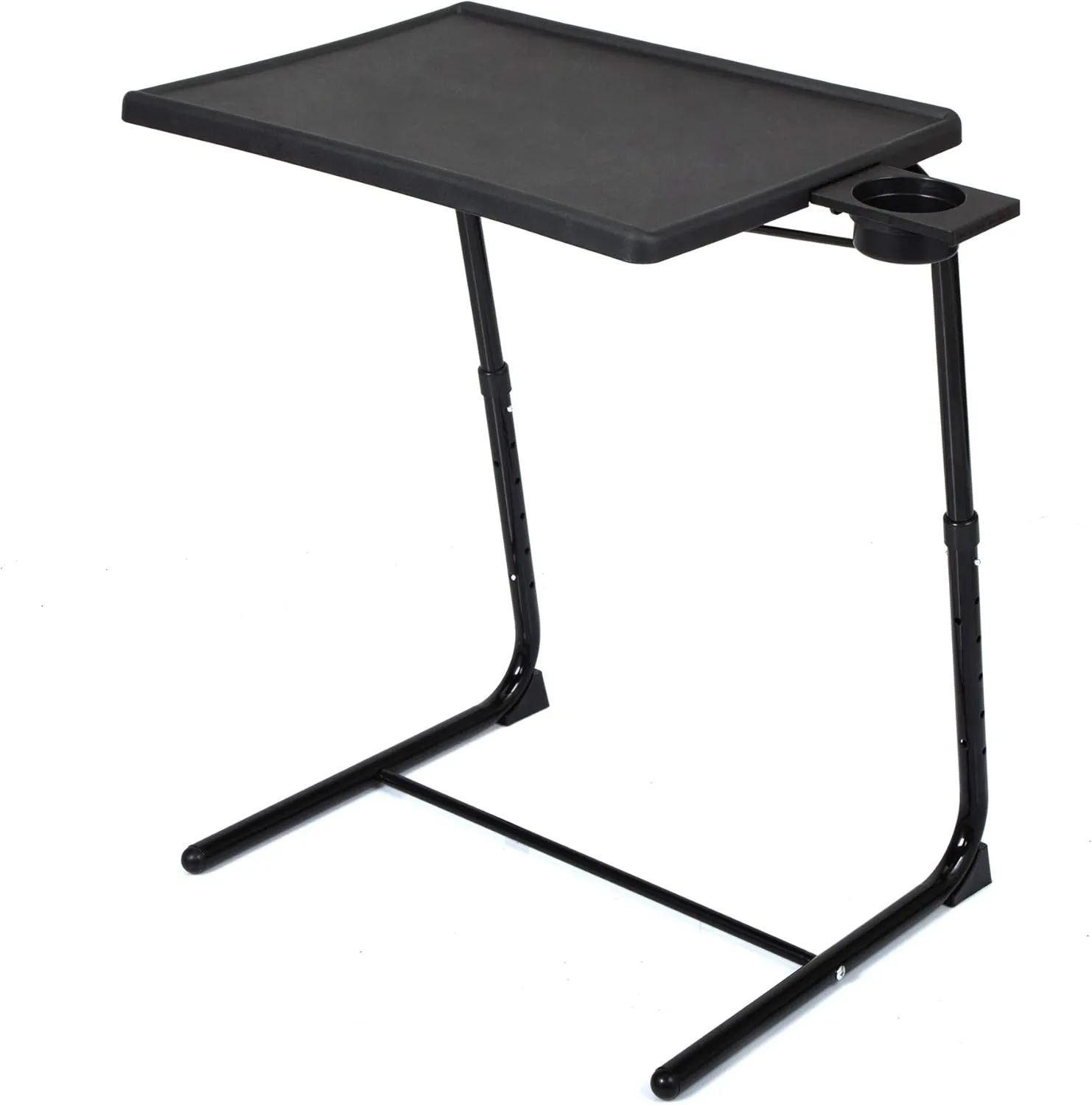 JAXPETY TV Tray Table, Folding TV Dinner with Cup Holder, Adjustable TV Desk with 3 Angle and 6 Height Adjustments, Couch Table for Eating on Sofa & Bed, Stowaway Laptop Stand, Black