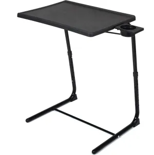 JAXPETY TV Tray Table, Folding TV Dinner with Cup Holder, Adjustable TV Desk with 3 Angle and 6 Height Adjustments, Couch Table for Eating on Sofa & Bed, Stowaway Laptop Stand, Black