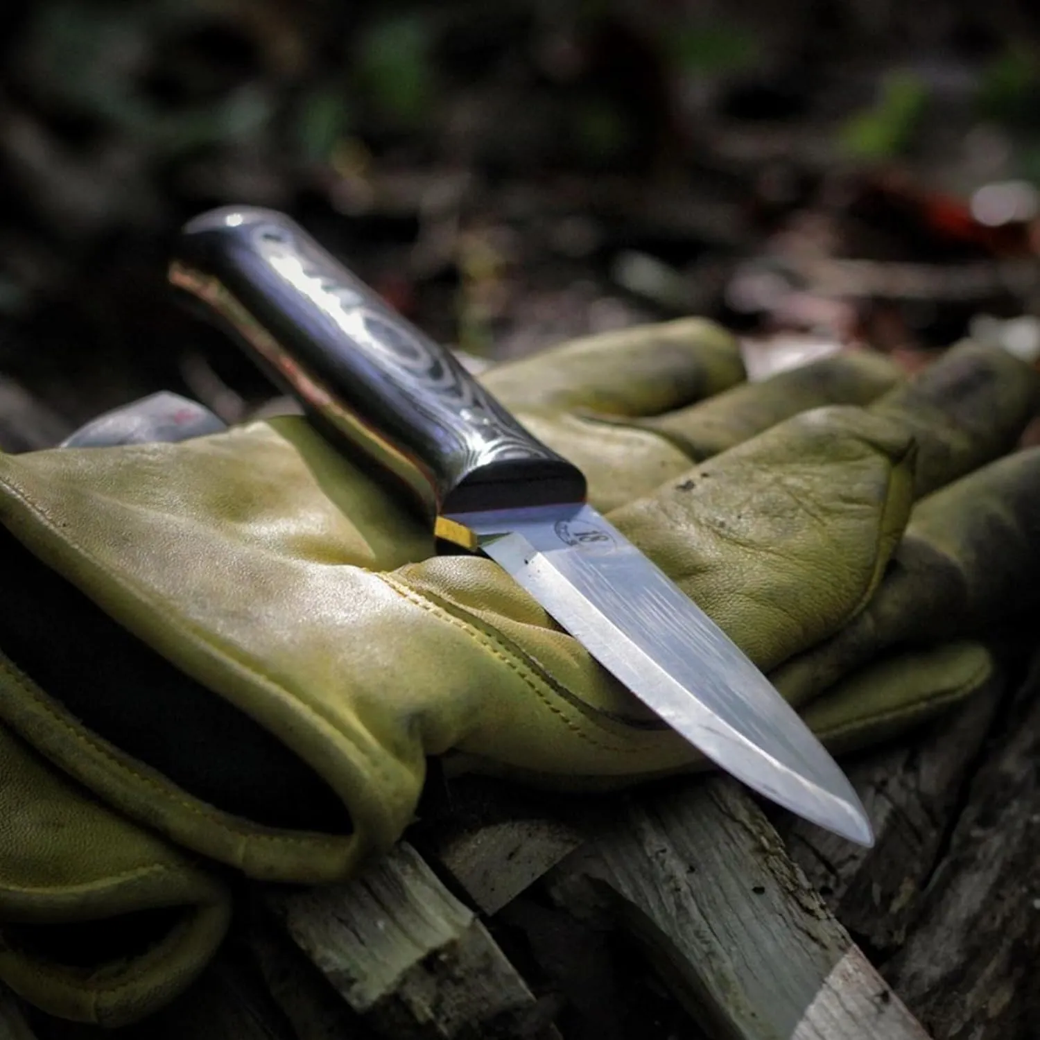 JEO-TEC Nº18 Bushcraft Survival Hunting Tactical Knife, Stainless Steel Sandvik 14C28N Scandi, Mikarta Handle, Leather Sheath   Firesteel, Handmade