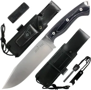 JEO-TEC Nº37 Bowie Bushcraft Survival Full Tang Fixed Blade Outdoor Camping Utility Hunting Knife with Sheath Horizontal Vertical Carry |Fire Starter Scraper | Gift For Him