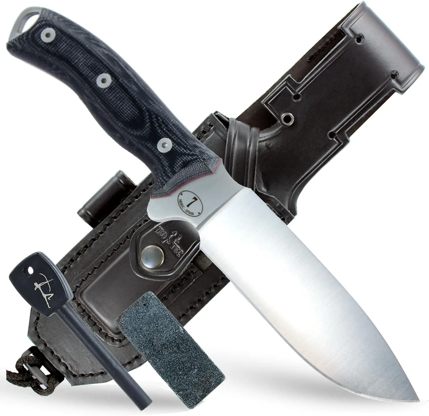JEO-TEC Nº7 Full Tang Bushcraft Survival Hunting Camping Knife,10.25" Overall Length, BOHLER N690C Stainless Steel, Leather Sheath, Handmade