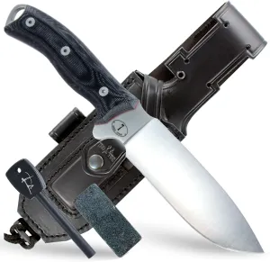 JEO-TEC Nº7 Full Tang Bushcraft Survival Hunting Camping Knife,10.25" Overall Length, BOHLER N690C Stainless Steel, Leather Sheath, Handmade