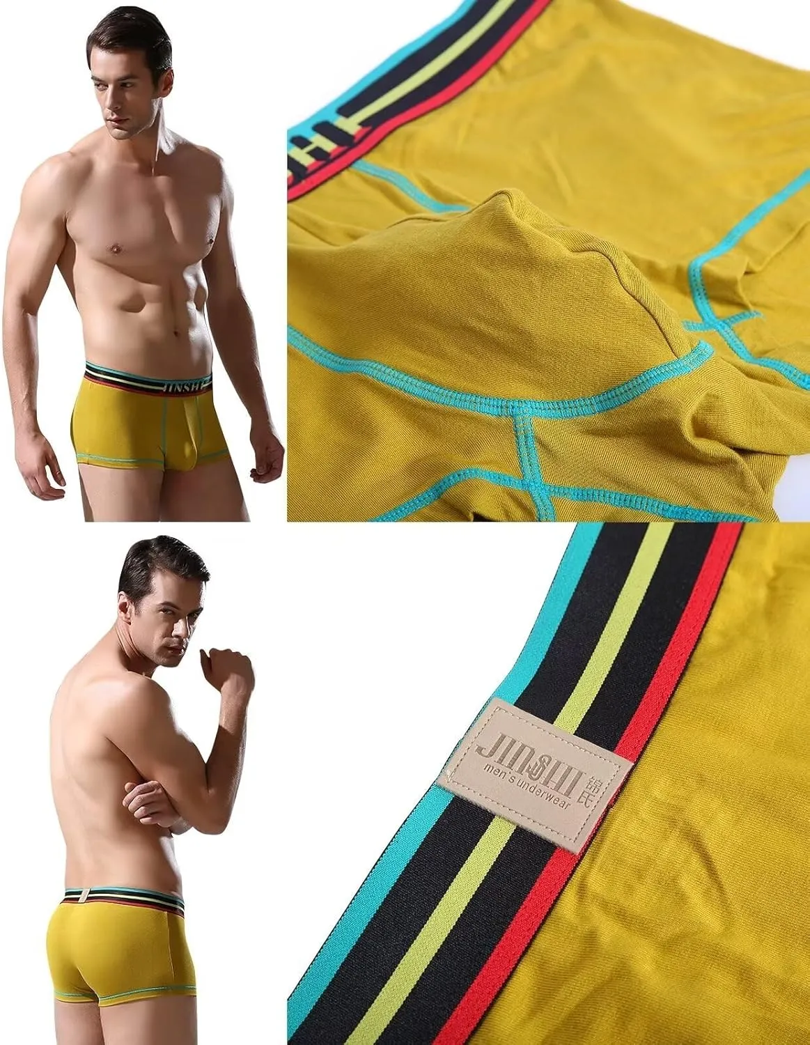 JINSHI Mens Underwear Boxer Briefs Short Leg Tagless Pouch Trunk