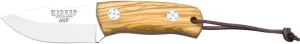 Joker Bushcraft Erizo CO75 Knife, Olive Wood Handle, 2.95 inches MOVA Steel Blade, Includes Brown Leather Sheath, Tool for Fishing, Hunting, Camping and Hiking