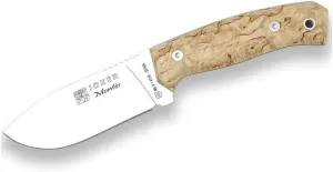 Joker "Montés CL59 Full Tang Hunting Knife, Curly Birch Handle, 4.1 in. Blade, with Brown Leather Sheath, Tool for Fishing, Hunting, Camping and Hiking
