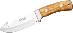 Joker Skinning Knife OSO-D CO55, Blade of 4.72 incches MOVA Steel, Olive Wood Handle, with Brown Leather Sheath, Tool for Fishing, Hunting, Camping and Hiking