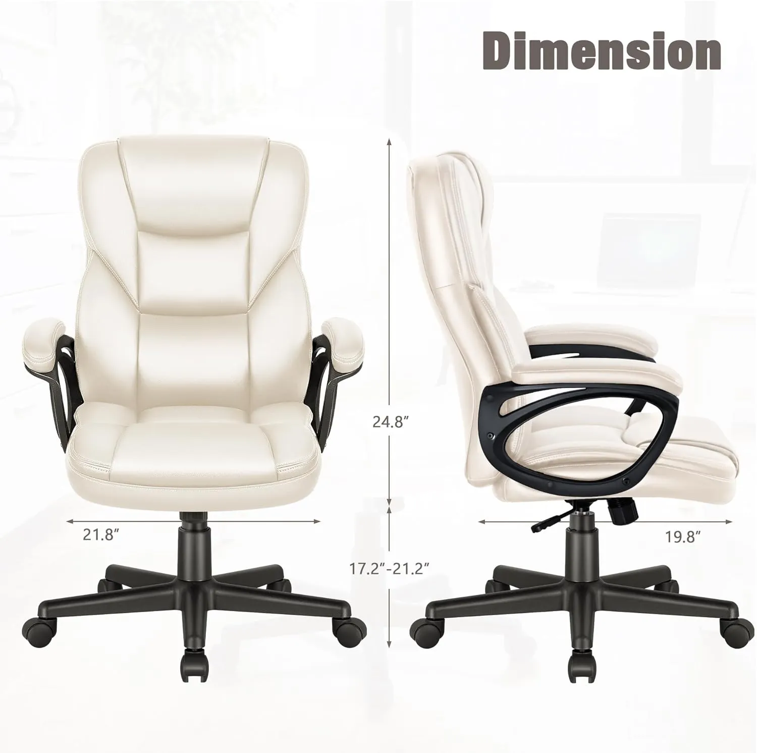 JUMMICO Executive Office Chair High Back Managerial Home Desk Chair, Adjustable Swivel Computer PU Leather Chair with Lumbar Support (Beige)