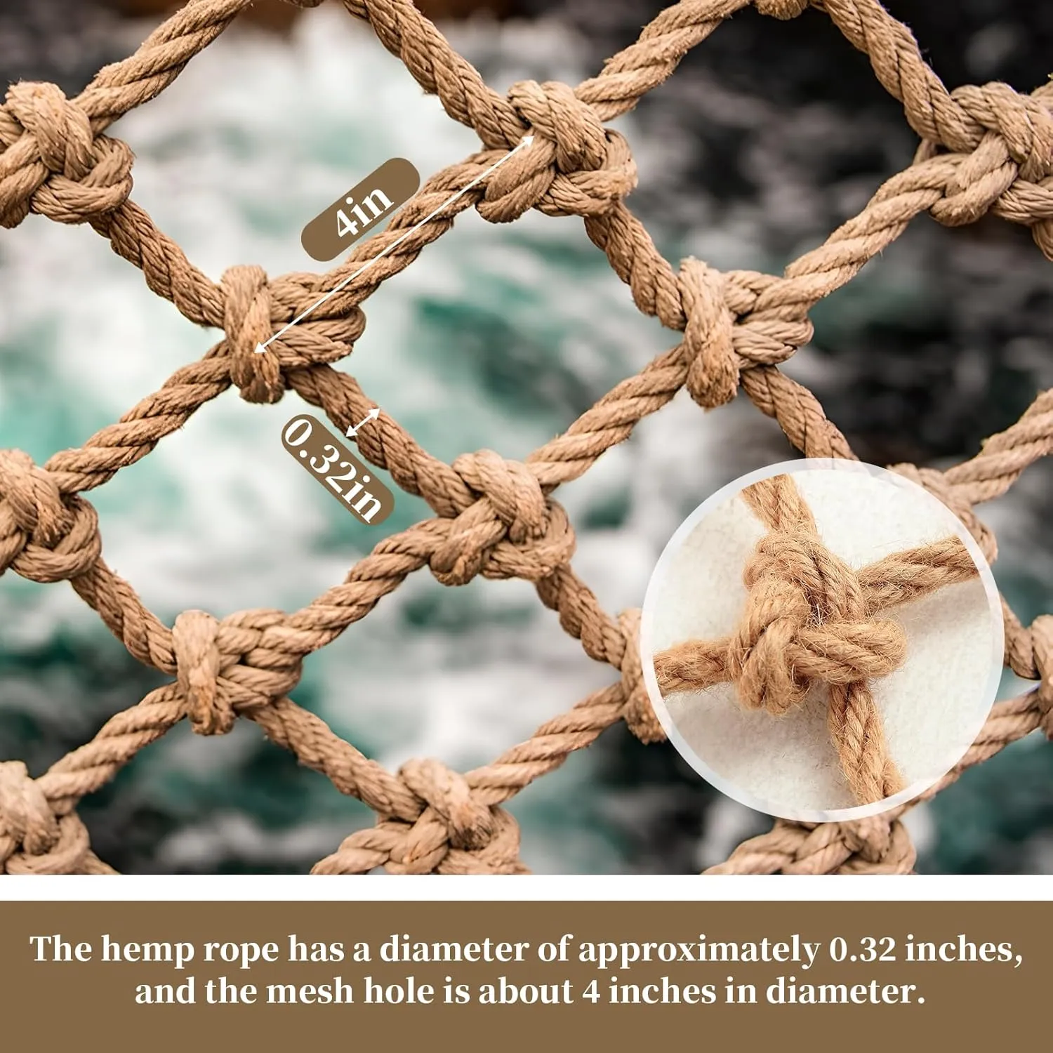 Jute Hemp Rope Net (6ftx12ft), Heavy Duty Natural Climbing Safety Rope Netting Balcony Stairs Fence Garden Playground Protection Net Indoor & Outdoor Decor Rope Net