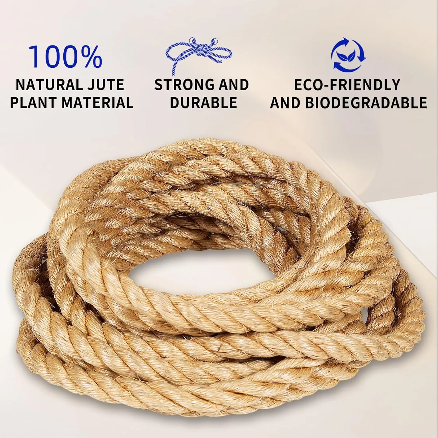 Jute Rope (1 in X 50 ft),Twisted Manila Rope,25mm Natural Thick Hemp Rope Heavy Duty Tug of War Ropes Thick Rope for Crafts Railing Gardening Bundling Hammocks Home Decorating