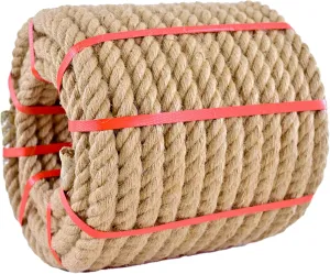 Jute Rope (1 in X 50 ft),Twisted Manila Rope,25mm Natural Thick Hemp Rope Heavy Duty Tug of War Ropes Thick Rope for Crafts Railing Gardening Bundling Hammocks Home Decorating