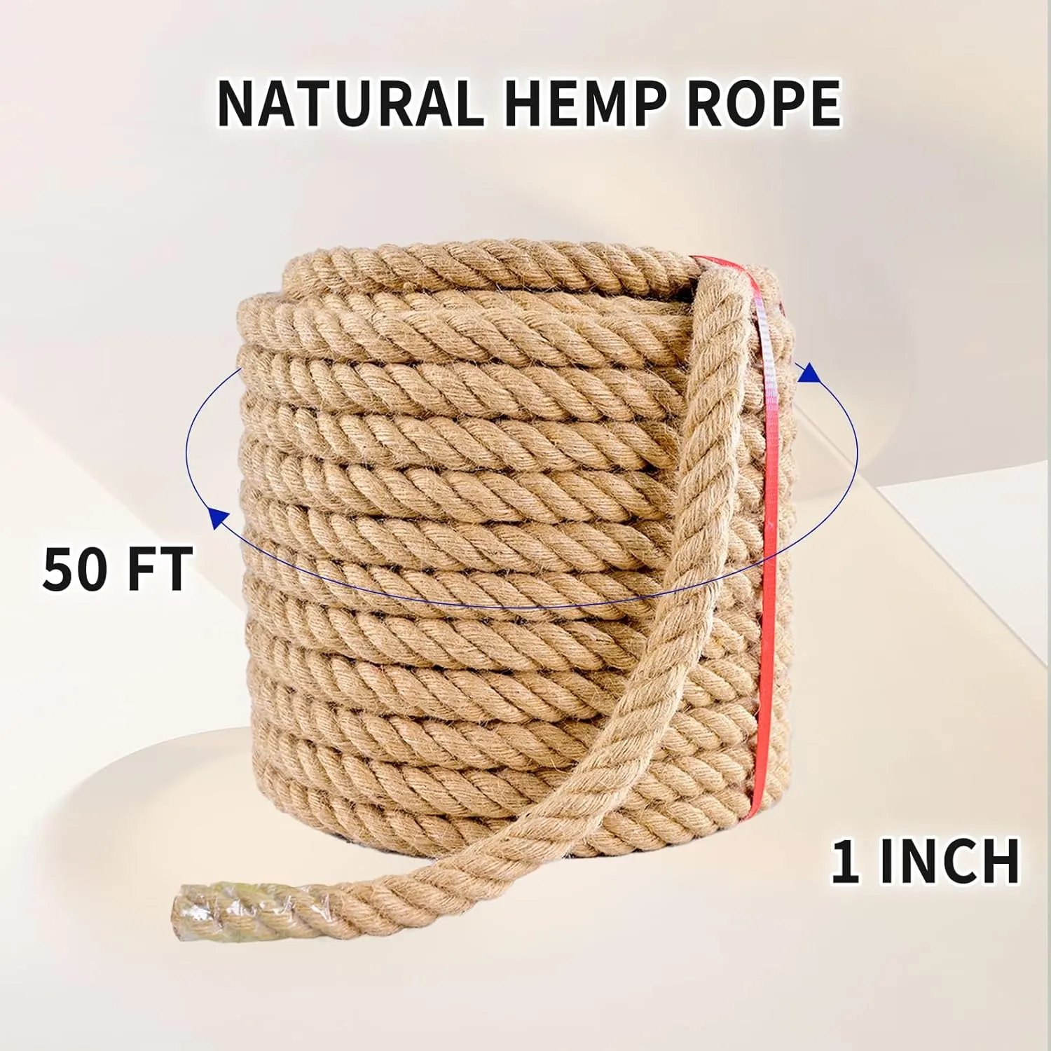 Jute Rope (1 in X 50 ft),Twisted Manila Rope,25mm Natural Thick Hemp Rope Heavy Duty Tug of War Ropes Thick Rope for Crafts Railing Gardening Bundling Hammocks Home Decorating