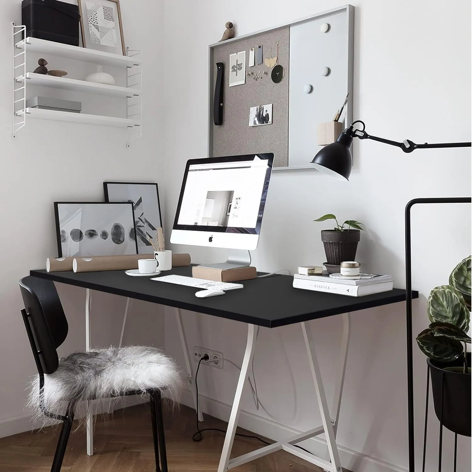 Kaboon Black Table Top Universal, Solid One-Piece Wood Desktop, Universal Wood Countertop, Reversible Melamine Top, Double Desks, Laundry Folding Table, L-Desk,27.5" D x 55" W