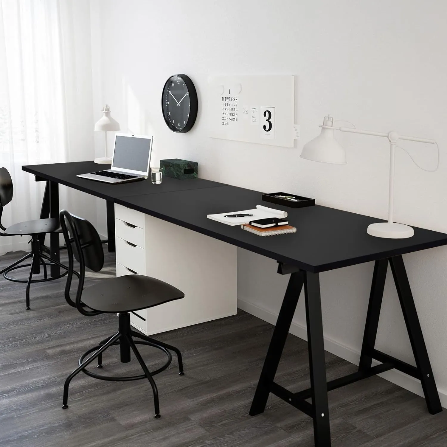 Kaboon Black Table Top Universal, Solid One-Piece Wood Desktop, Universal Wood Countertop, Reversible Melamine Top, Double Desks, Laundry Folding Table, L-Desk,27.5" D x 55" W