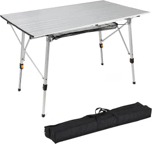 KAC Outdoor Aluminum Table Adjustable Height Folding Table for Camping, Beach, Picnic, Backyard, Dinner, Party, with Net, 35.4 x 20.9 x 27.6 Inches