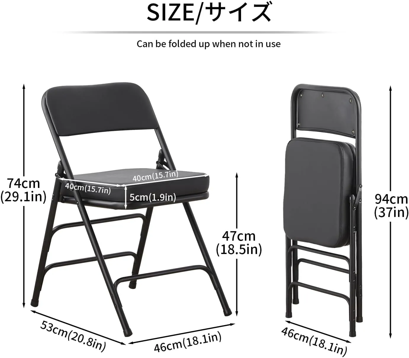 KAIHAOWIN 2 Pack Folding Chairs with Ultra Thick Padded Seat Foldable Chair Indoor Comfortable Metal Chairs with Soft Cushion-Black