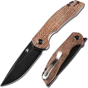 Kansept Accipiter Pocket Folding Knife - 2.9'' 154CM Material with Brown Micarta Handle - Everyday Carry EDC Camping Knife T2007A3