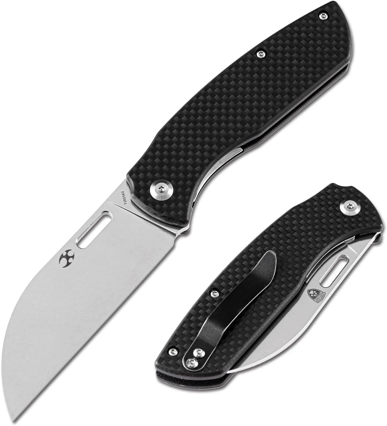 KANSEPT Convict Pocket Folding Knives EDC Camping Folding Knife 3.3'' Black Stonewashed 154CM Material Pocket Folding Knife with Black Carbon Fiber Handle Everyday Carry T1023A2