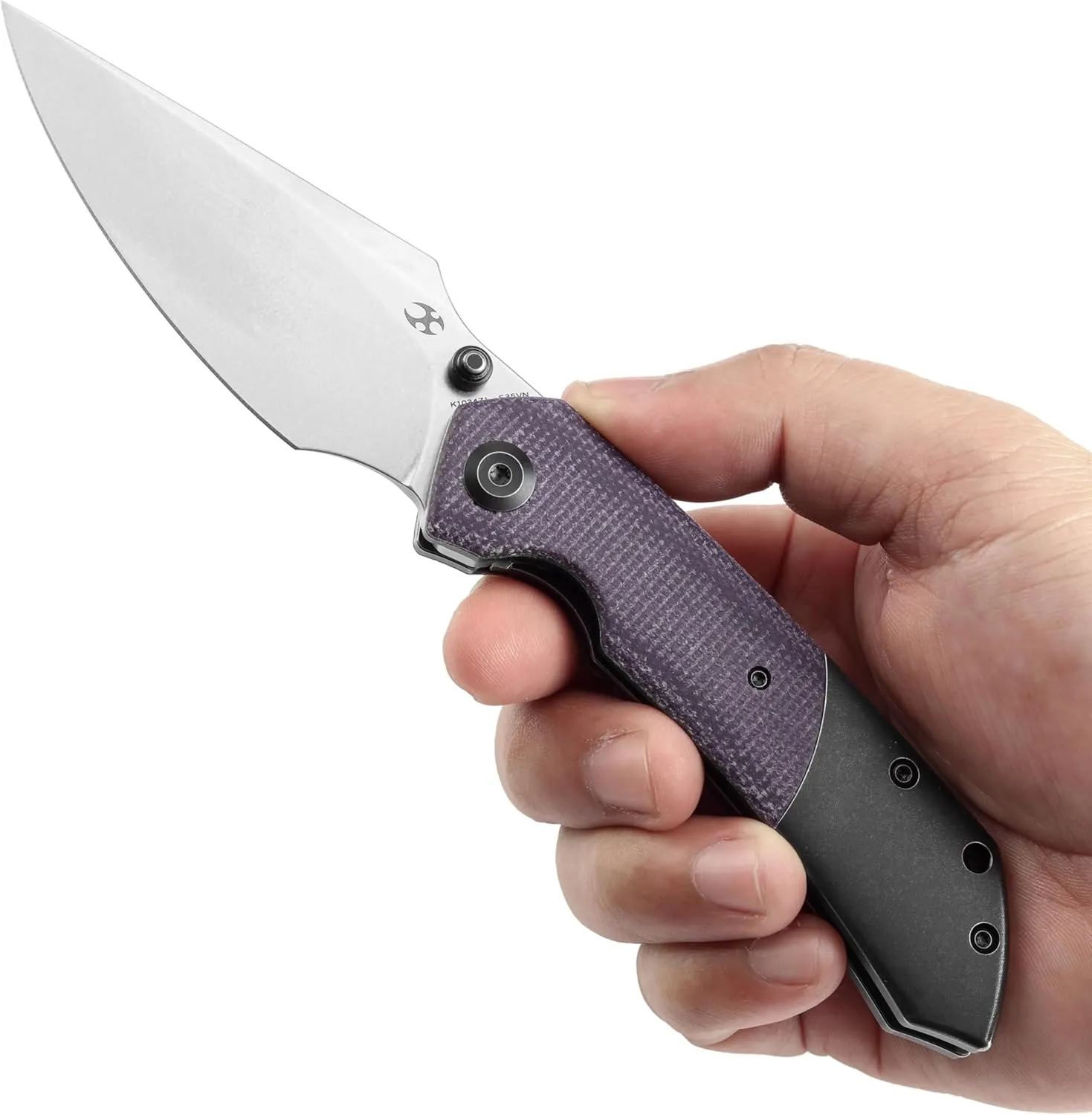 KANSEPT Fenrir Pocket Folding Knives for Men EDC Camping EDC Knives 3.48'' Stonewashed CPM S35VN Blade Camping Fishing Knives with Blackwash Titanium Purple Micarta Handle Everyday Carry K1034Z1