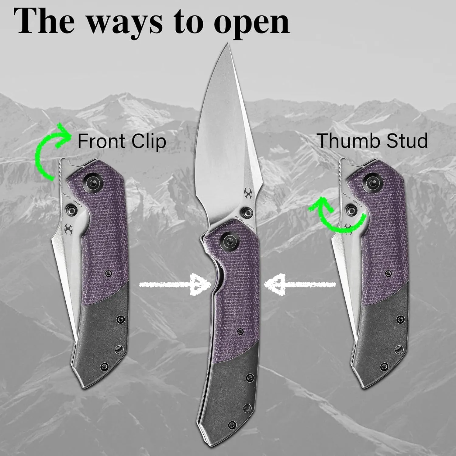 KANSEPT Fenrir Pocket Folding Knives for Men EDC Camping EDC Knives 3.48'' Stonewashed CPM S35VN Blade Camping Fishing Knives with Blackwash Titanium Purple Micarta Handle Everyday Carry K1034Z1