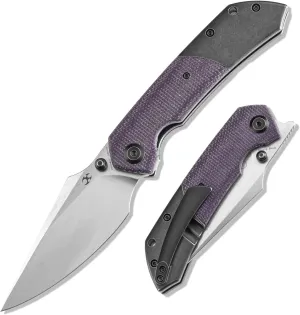 KANSEPT Fenrir Pocket Folding Knives for Men EDC Camping EDC Knives 3.48'' Stonewashed CPM S35VN Blade Camping Fishing Knives with Blackwash Titanium Purple Micarta Handle Everyday Carry K1034Z1