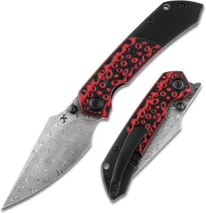 KANSEPT Fenrir Pocket Folding Knives for Men EDC Camping Knives 3.48'' Damascus Material Pocket Folding Knives with Black and Red G10   Black TiCn Coated Titanium Handle Everyday Carry K1034A2